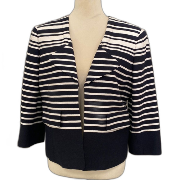 Classiques Entier navy and cream striped tweed jacket Size L - Picture 1 of 5